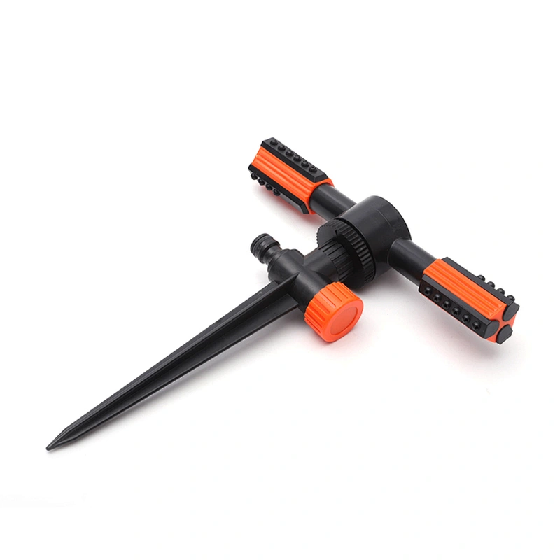 Plastic Black And Red Two Arm Rotating Head Sprinkler System With Spike