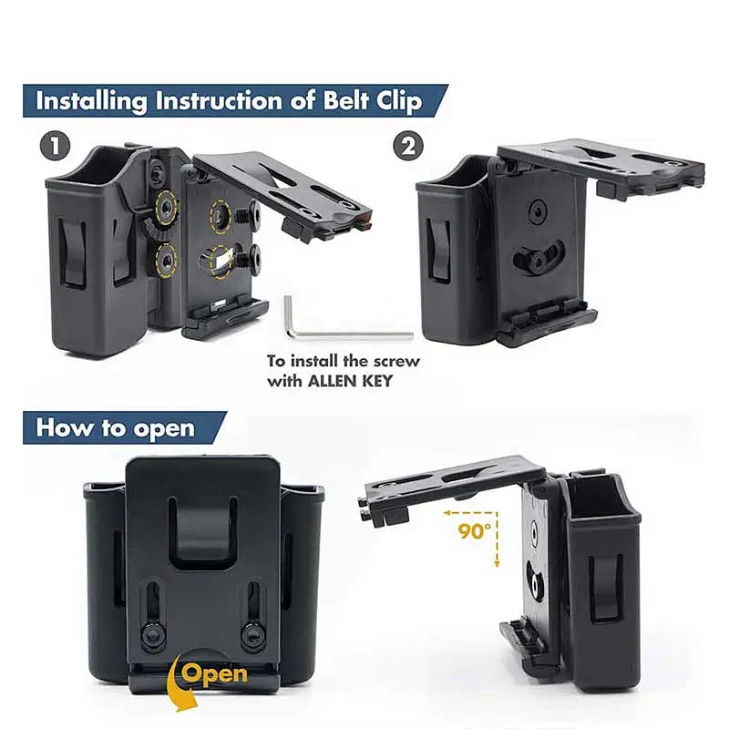 Polymer universal double magazine pouch for .357/.40/9mm double stack mags with belt clip attachment