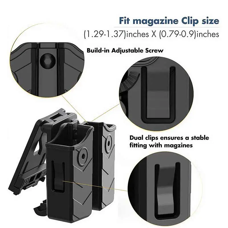 Polymer universal double magazine pouch for .357/.40/9mm double stack mags with belt clip attachment