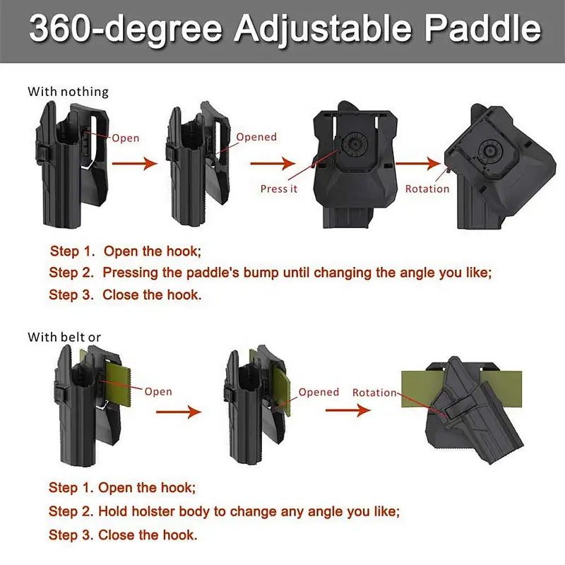 Glock 17 Glock 22 31 Paddle Holster(gen 1-5), Tactical 360 Degrees Adjustable Outside Waistband Holster