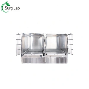STAINLESS STEEL DOUBLE DOOR CAGE 38in W X 60in H FOR VETERINARY HOSPITAL/VETERINARY CLINIC/ANIMAL HOUSING
