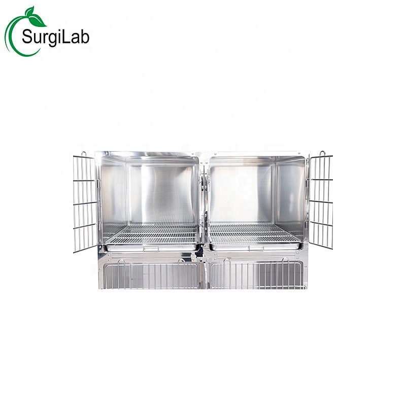 STAINLESS STEEL DOUBLE DOOR CAGE 38in W X 60in H FOR VETERINARY HOSPITAL/VETERINARY CLINIC/ANIMAL HOUSING