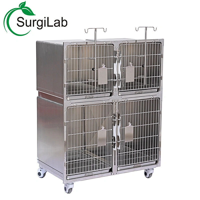 STAINLESS STEEL DOUBLE DOOR CAGE 38in W X 60in H FOR VETERINARY HOSPITAL/VETERINARY CLINIC/ANIMAL HOUSING