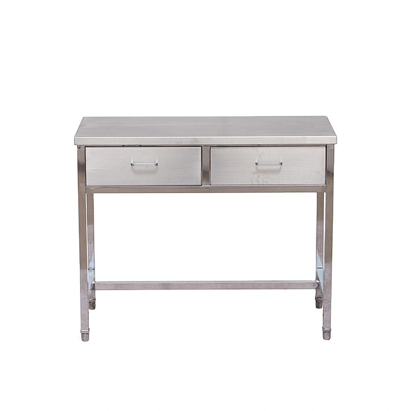 Stainless steel trolley table  with 2 drawers and wheels for vet hospital