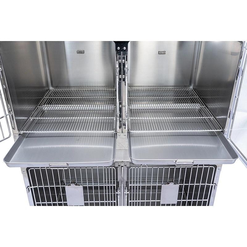 medical Veterinary oxygen cage with heat lamp 304 stainless steel pet cage for shop/clinic/ hospital