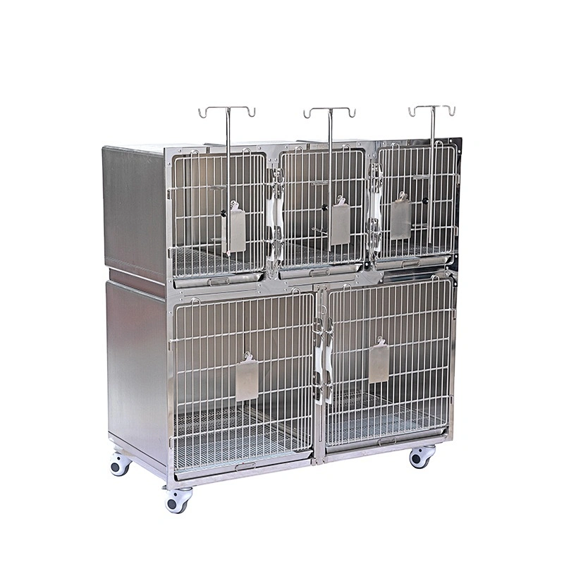 Stainless steel veterinary equipment cage with wheel for pet hospital