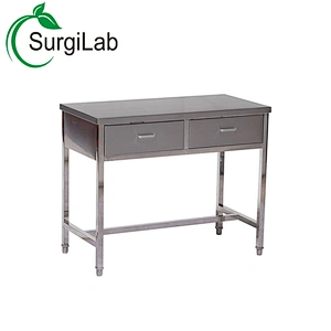 Stainless steel trolley table  with 2 drawers and wheels for vet hospital