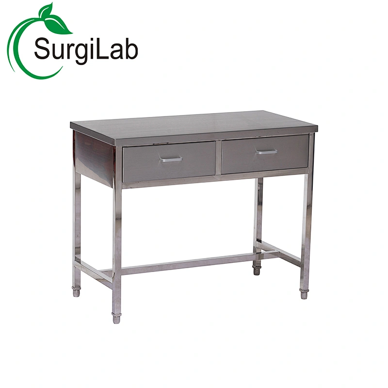 Stainless steel trolley table  with 2 drawers and wheels for vet hospital