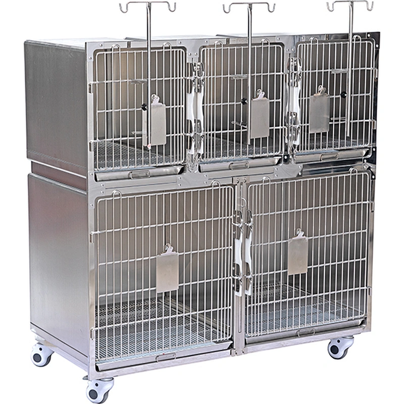 Stainless steel veterinary equipment cage with wheel for pet hospital