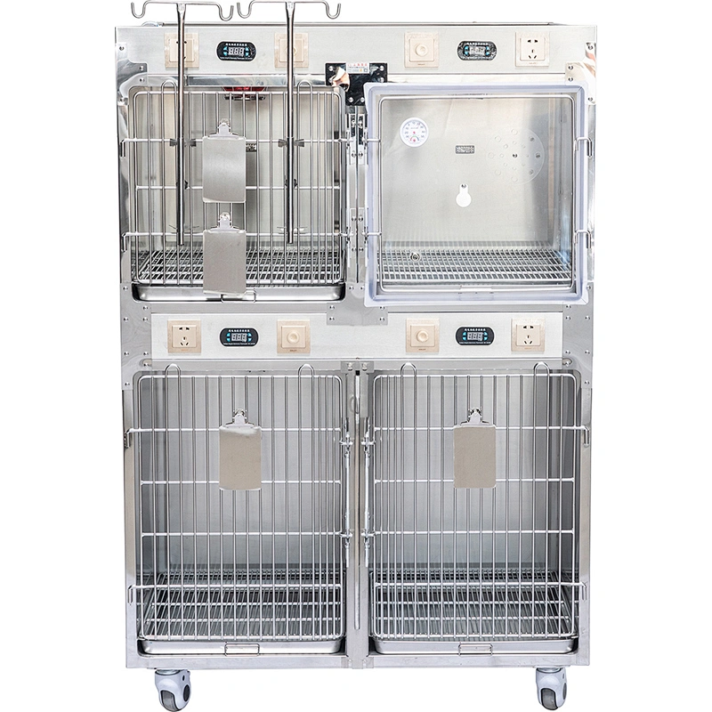 medical Veterinary oxygen cage with heat lamp 304 stainless steel pet cage for shop/clinic/ hospital