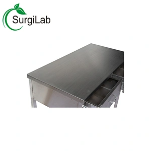 Stainless steel trolley table  with 2 drawers and wheels for vet hospital