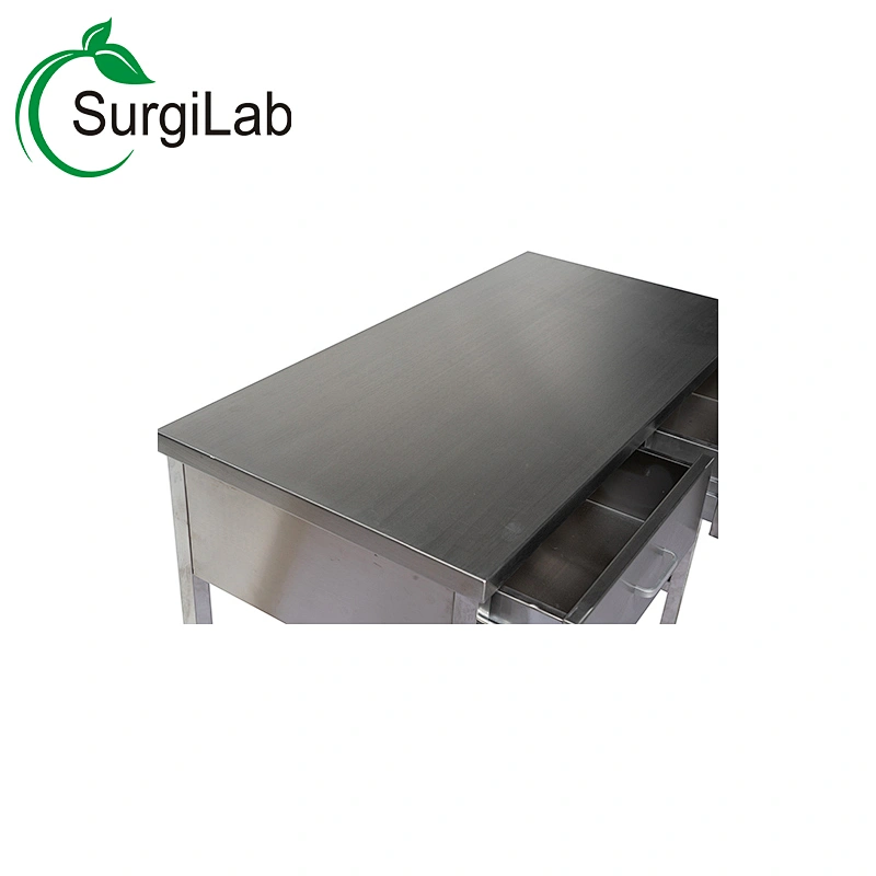 Stainless steel trolley table  with 2 drawers and wheels for vet hospital