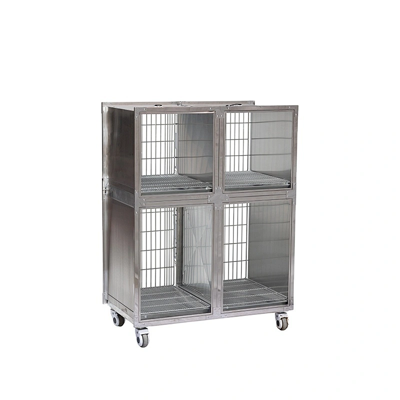STAINLESS STEEL DOUBLE DOOR CAGE 38in W X 60in H FOR VETERINARY HOSPITAL/VETERINARY CLINIC/ANIMAL HOUSING