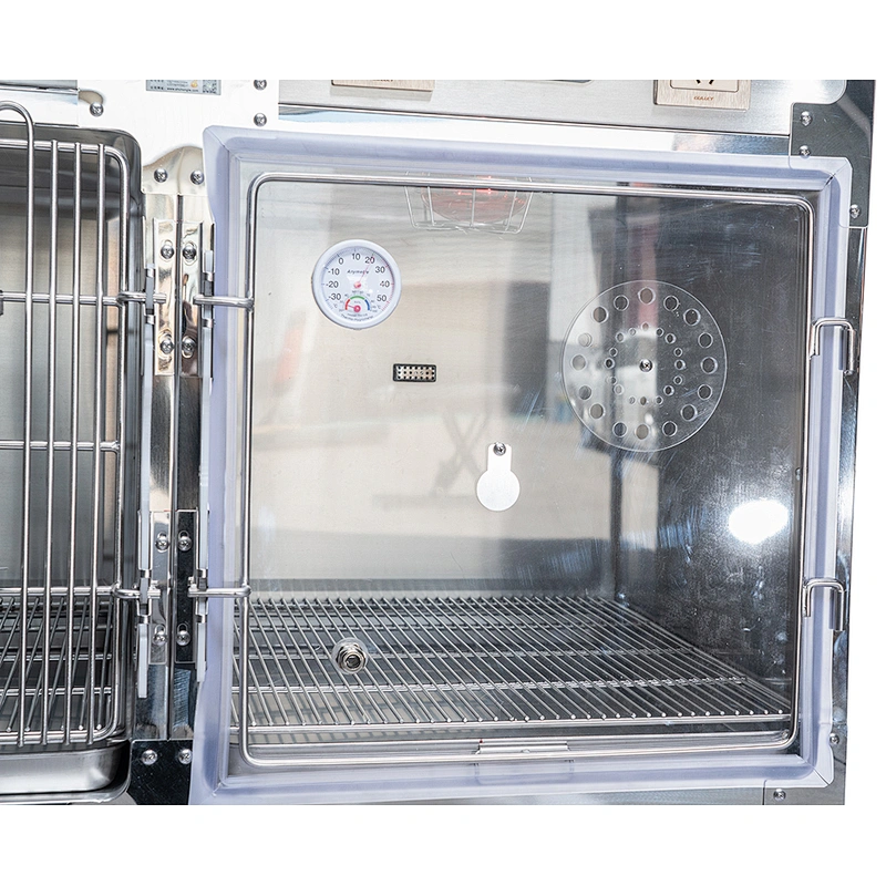 medical Veterinary oxygen cage with heat lamp 304 stainless steel pet cage for shop/clinic/ hospital