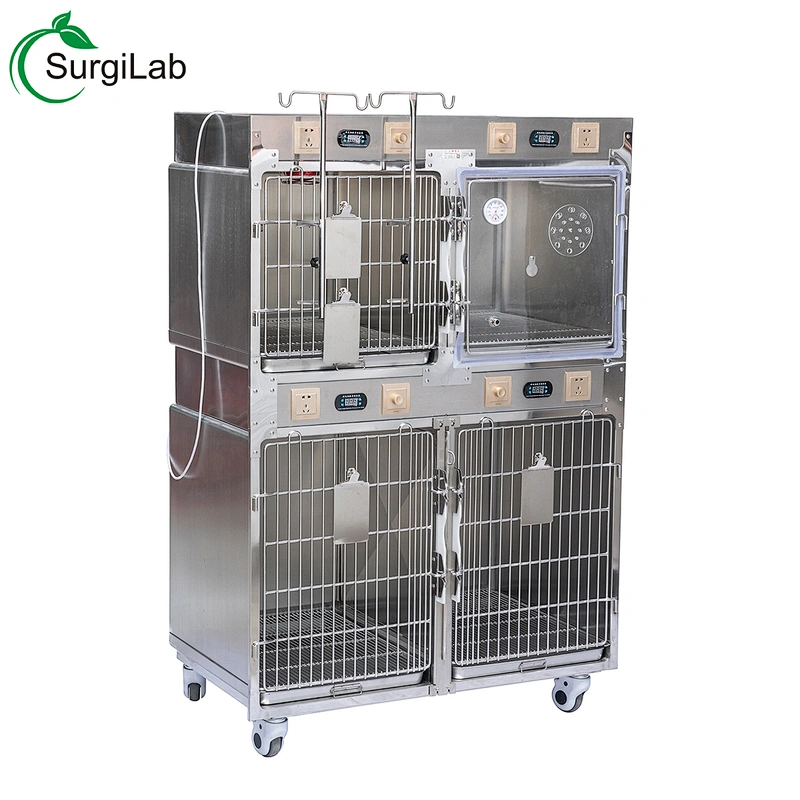 medical Veterinary oxygen cage with heat lamp 304 stainless steel pet cage for shop/clinic/ hospital