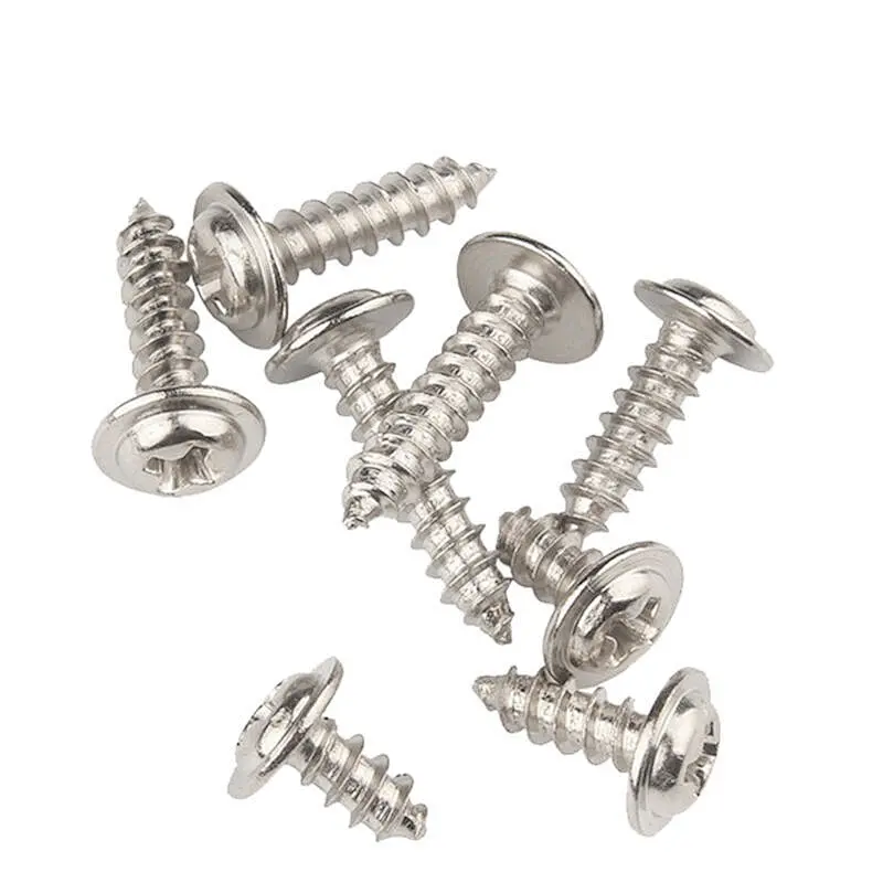 M1.4 M1.7 M2 M2.6 M3 M4 DIN968 304 Stainless Steel Cross Phillips Pan Round Head With Washer Collar Wood Self Tapping Screw