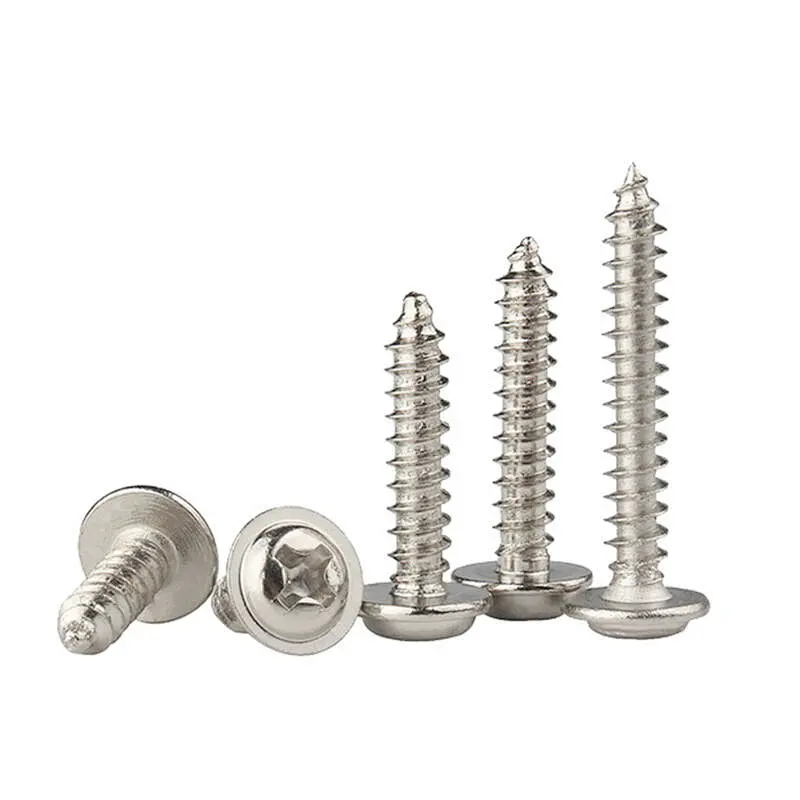 M1.4 M1.7 M2 M2.6 M3 M4 DIN968 304 Stainless Steel Cross Phillips Pan Round Head With Washer Collar Wood Self Tapping Screw