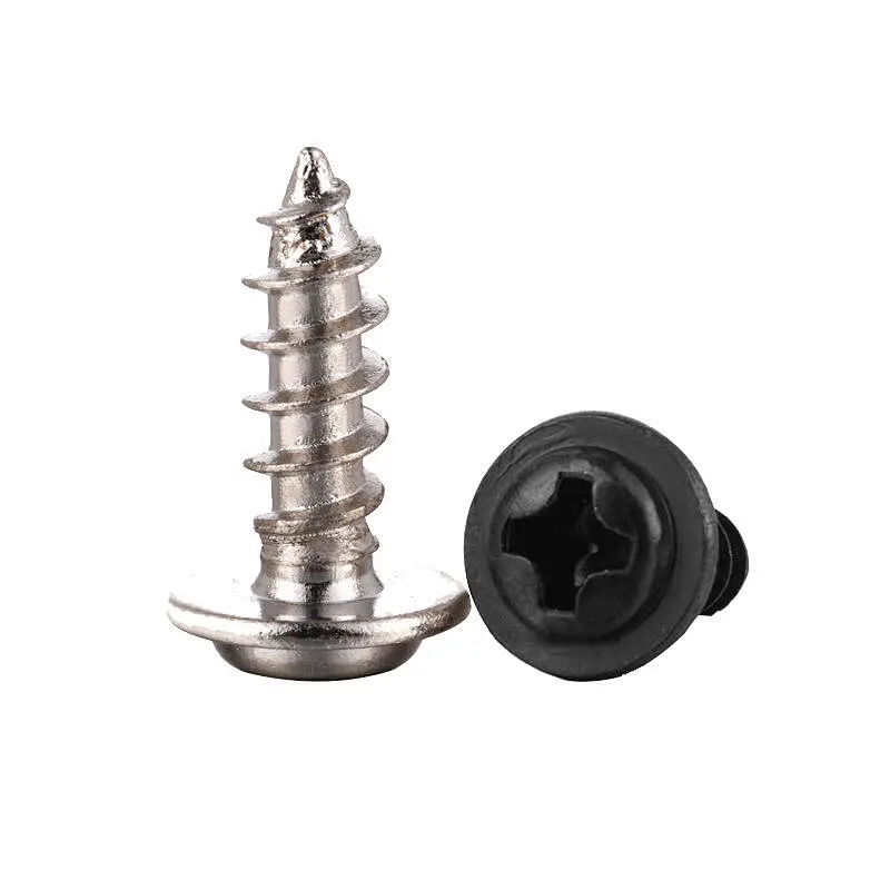 M1.4 M1.7 M2 M2.6 M3 M4 DIN968 304 Stainless Steel Cross Phillips Pan Round Head With Washer Collar Wood Self Tapping Screw