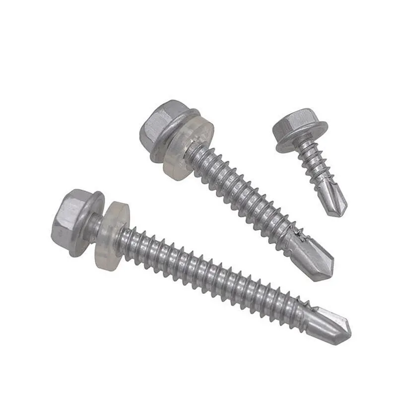 Hex head flange face stainless steel self drilling screw with PVC washer din7504