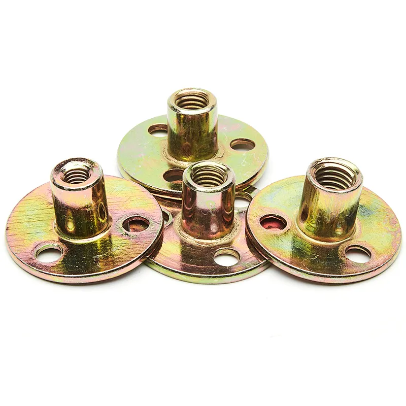 China manufacture M8 M10 Steel zinc plated round base T nut with three brad holes
