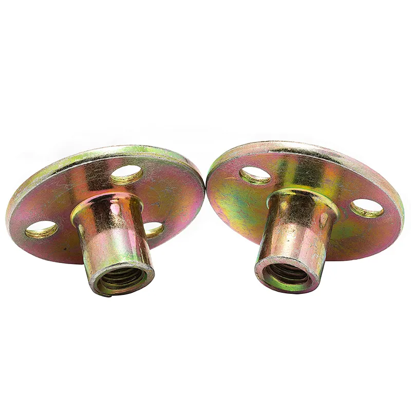 China manufacture M8 M10 Steel zinc plated round base T nut with three brad holes