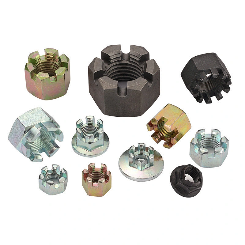 DIN937 type A Hex Thin Slotted Nut Castle Nut M12 yellow zinc plated hexagonal Slotted Nuts