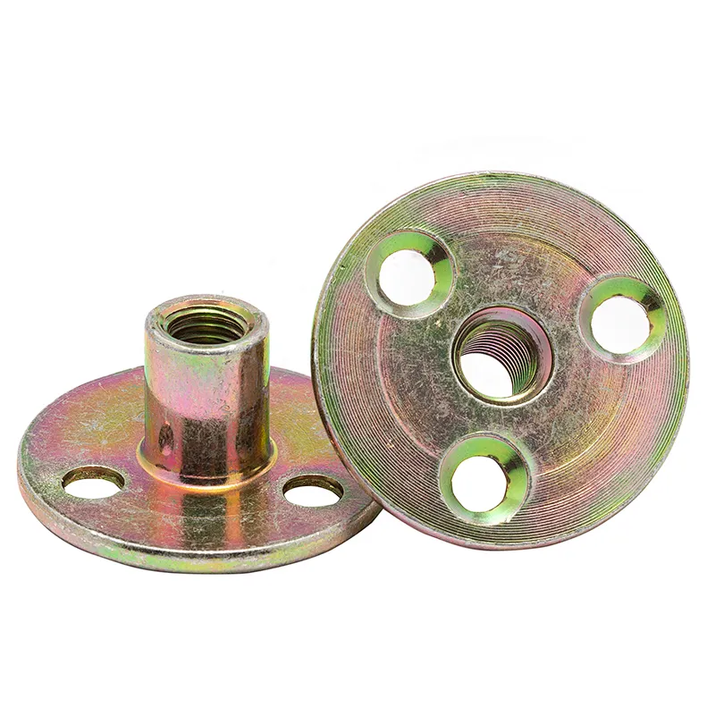 China manufacture M8 M10 Steel zinc plated round base T nut with three brad holes