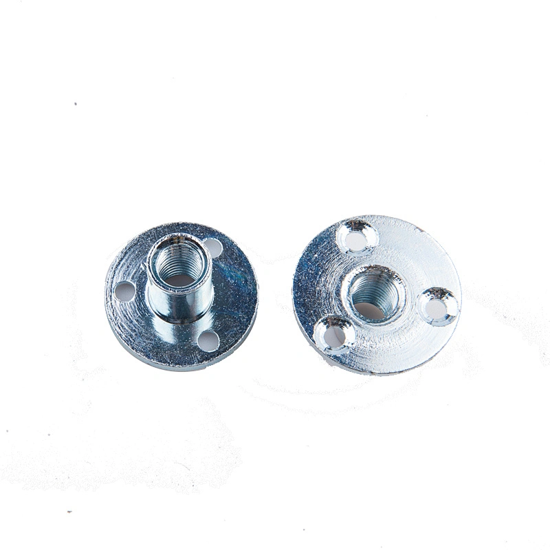 China manufacture M8 M10 Steel zinc plated round base T nut with three brad holes
