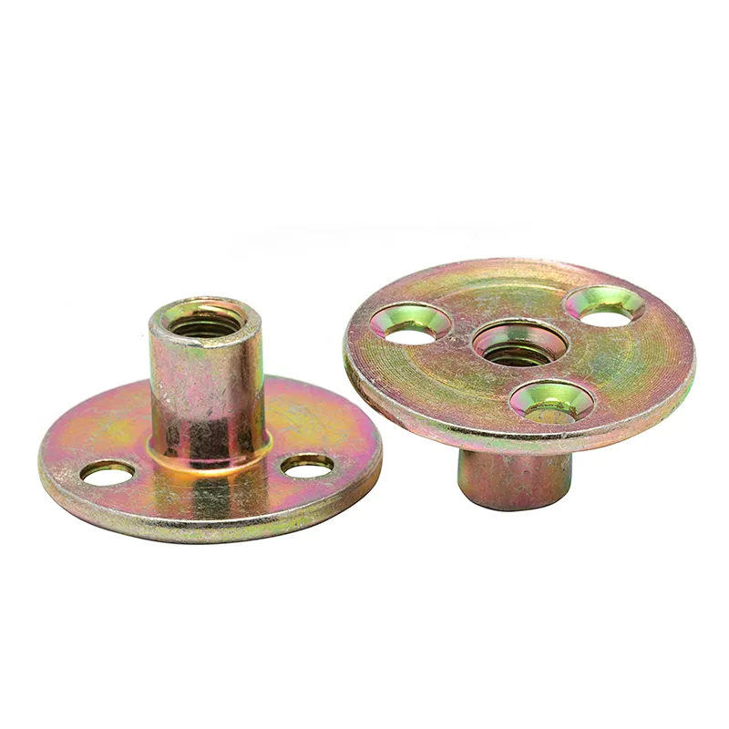 China manufacture M8 M10 Steel zinc plated round base T nut with three brad holes