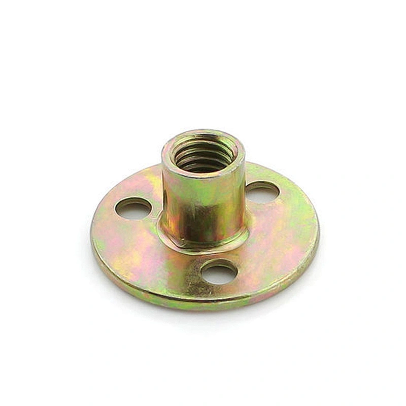 China manufacture M8 M10 Steel zinc plated round base T nut with three brad holes