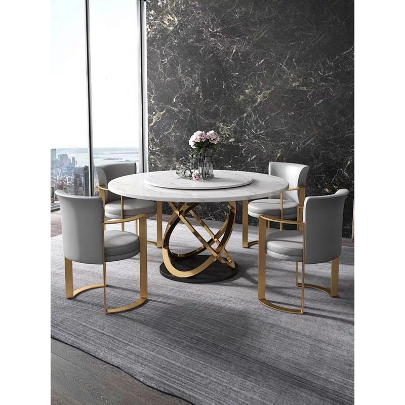 High End Dining Room Furniture Living Room Modern Upholstery Leather Arm Chairs Stainless Steel Chair