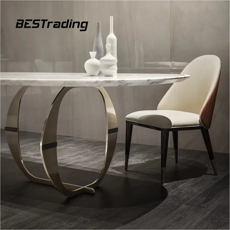 High End Customized Dinning Table Modern Luxury Marble Top Metal Dining Tables Sets Dinning Table