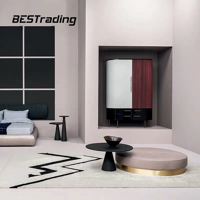 European Design Villa Home Furniture Modern Round Leather Side Table Coffee Table