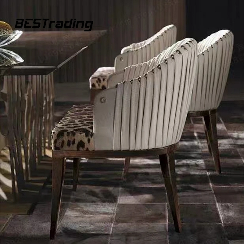 European High End Dining Room Furniture Leather Back with Leopard-Print Upholstery Luxury Dining Chair
