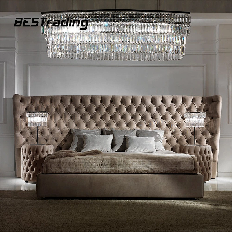 luxury italian bed room furniture king size modern italian latest double bed designer furniture set leather velet luxury bed