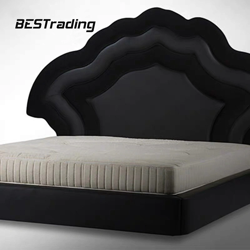 Creative light luxury wooden double bed stylish headboard  modern bed