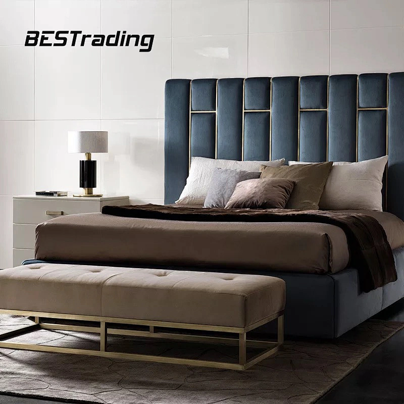 European King Size and Queen Size Bed room set Luxury Leather Modern design Furniture Leather Soft Bed set