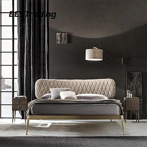 Light luxury bedroom furniture double bed nordic minimalist  fabric bed
