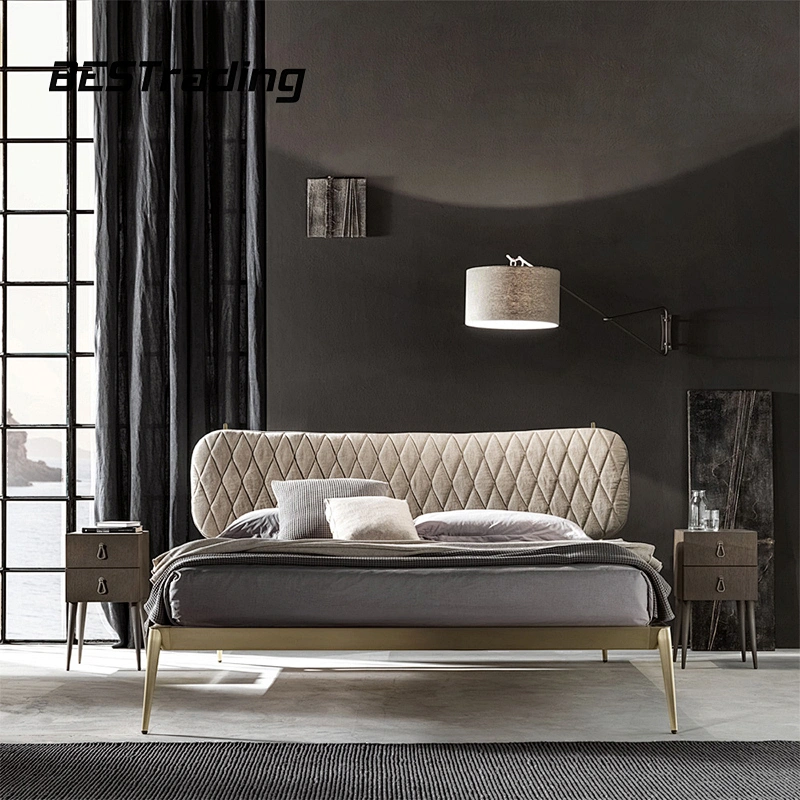 Light luxury bedroom furniture double bed nordic minimalist  fabric bed