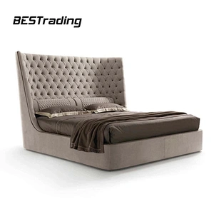 European Modern Luxury bed furniture Tufted Leather Double Bed With Stainless Steel Feet
