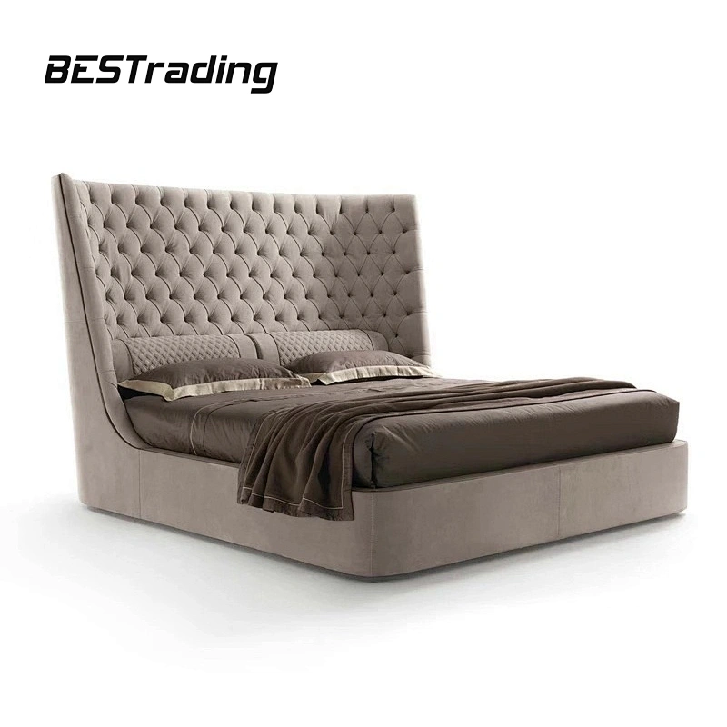 European Modern Luxury bed furniture Tufted Leather Double Bed With Stainless Steel Feet