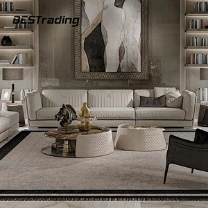 Italian L-shape sofa beige color furniture luxury villa velvet fabric modern sectional sofa living room furniture