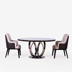 Modern round marble dining table with rotating centre stainless steel dining table set