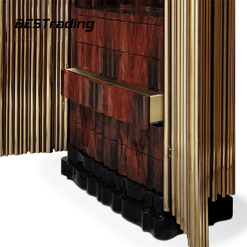 Italian Luxury Living Room Sideboard Brass Metal Legs Rosewood Veneer Sideboard Modern Tall Cabinet