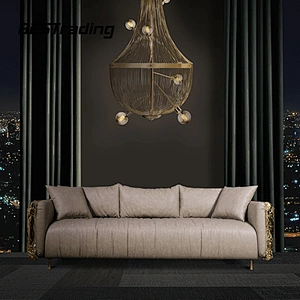 Italian high end  luxury living room furniture 3 seater sofa with golden stainless steel legs leather sofa