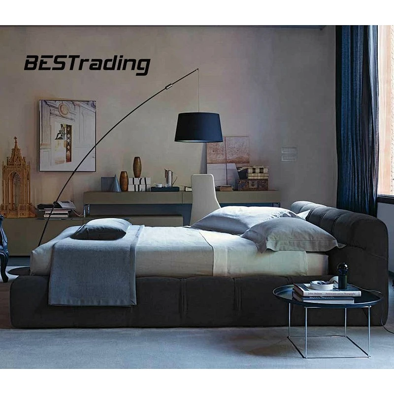 Modern design bed room set furniture Soft Velvet fabric Double bed