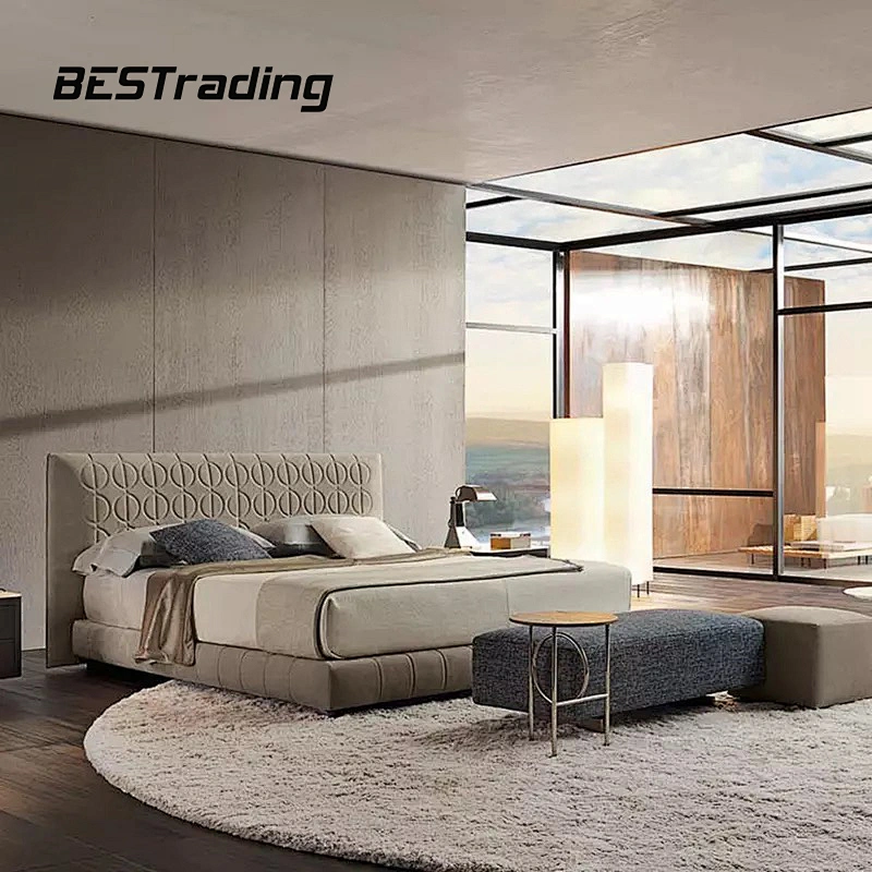 Bed room furniture leather bed