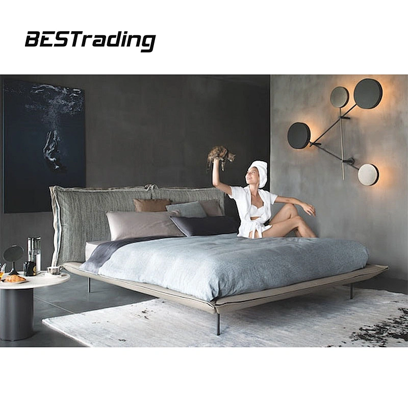 Stylish bed room furniture minimalist fabric or lether bed double bed