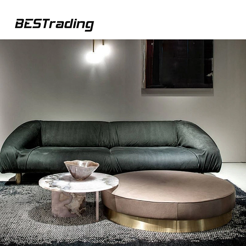 European Design Villa Home Furniture Modern Round Leather Side Table Coffee Table