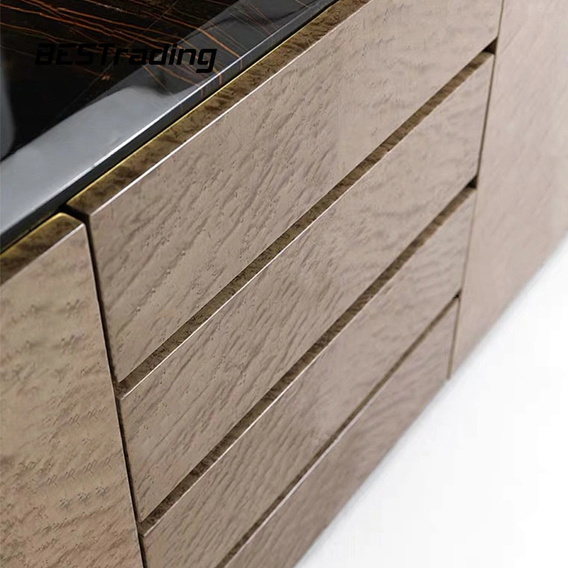 European Design Dinning Room Furniture Modern Sideboards Leather Cabinet Marble Top Sideboard